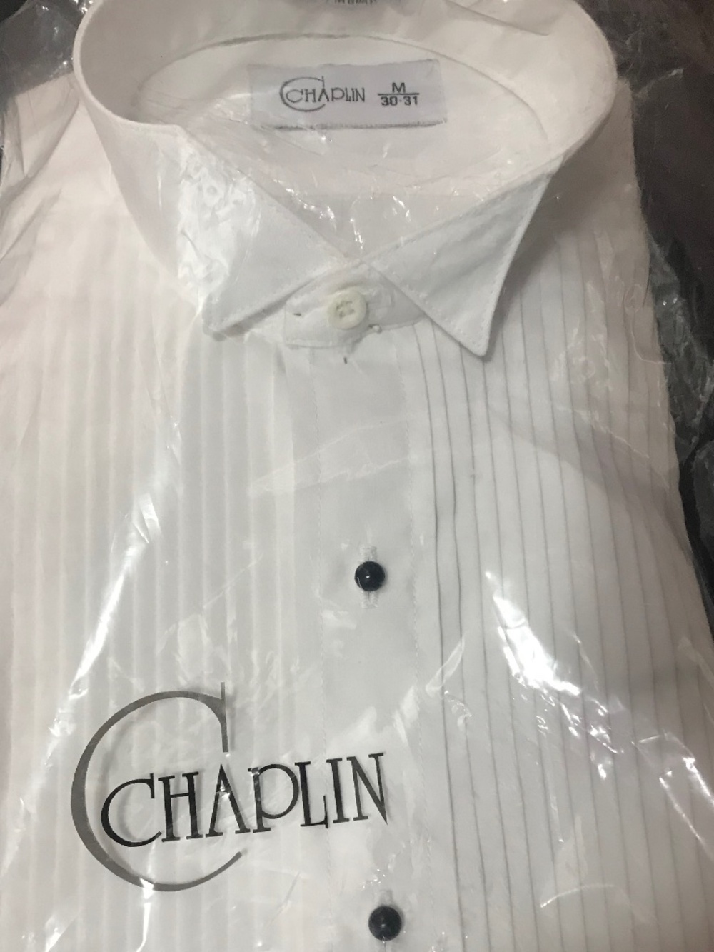 CHAPLIN WHITE PLEATED MENS TUXEDO SHIRT MEDIUM